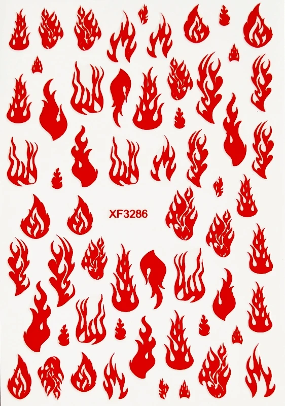 Сделай Сам лазерный Золотой Серебряный огненный дизайн ногтей декоративный стикер для ногтей маникюр красное пламя дизайн наклейки задние наконечники для клея - Цвет: XF3286 red