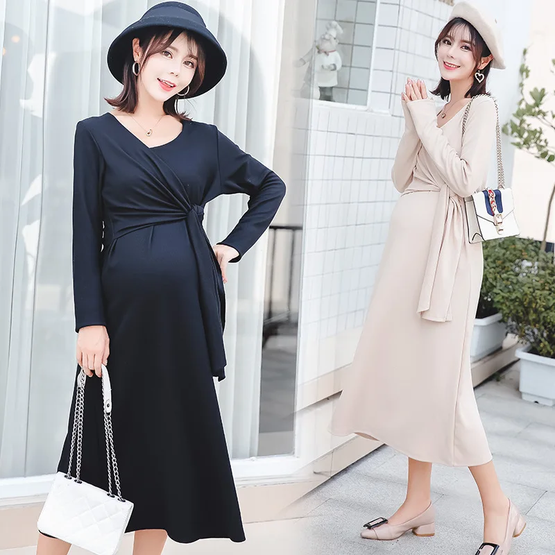 

2018 New Style Tops Loose-Fit Korean-style Maternity Clothes Fashion Large Size Long over-the-Knee Dress Base Skirt