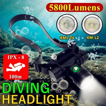 

L2 Underwater 100m Scuba head Flashlight Torch LED Diving Headlight IPX-8 Waterproof Dive Fill Light Outdoor Hunting Head Lamps