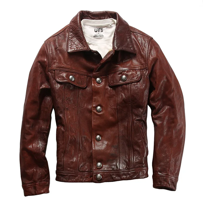 Low Price AL-1905 Read Description! Asian size good goat leather jacket genuine goat leather jacket