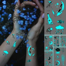 Luminous Glow Tattoos Women Men Finger Moon Girl Transferable Waterproof Temporary Tattoo Sticker Blue Body Art Fake Flash Tatto