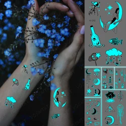 Luminous Glow Tattoos Women Men Finger Moon Girl Transferable Waterproof Temporary Tattoo Sticker Blue Body Art Fake Flash Tatto