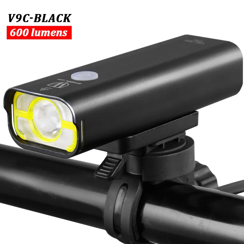 V9C 600 Black Велосипедный фонарь usb Перезаряжаемый Передний Руль Велоспорт светодиоды на батарейках фонарик Фара Аксессуары для велосипеда, освещение - Цвет: V9C 600 Black