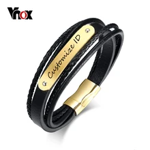 Vnox, мужской браслет с бесплатной гравировкой ID, стильный черный браслет из натуральной кожи с оплеткой, браслеты на запястье с магнитной застежкой, 8,4 дюймов, повседневный стиль