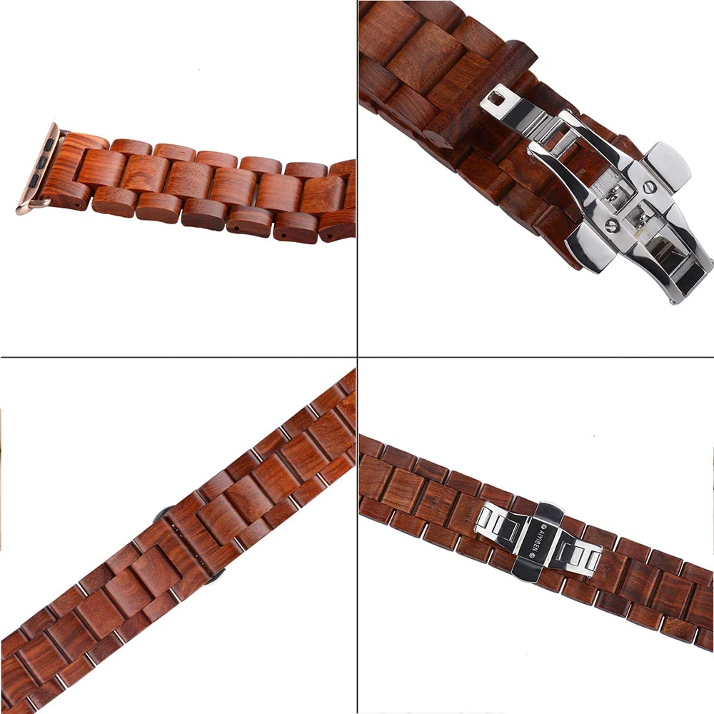 Деревянный браслет для apple watch5 4 band 44 мм 40 мм Высокое качество цельная древесина часы ремень для iwatch 3 2 1 38 мм 42 мм петли аксессуары