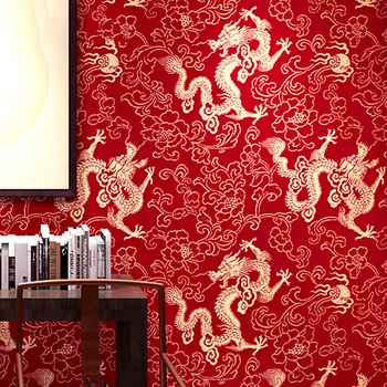 

New Chinese style Wallpaper Dragon Design Classic Zen Italy China Style Hotel Dining Room Xiangyun TV background wall paper