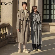 EWQ/ Мужской плащ, новая мода, осенний костюм, воротник, шнуровка, двубортный, ветровка, свободный, повседневный стиль, мужской, 9A309