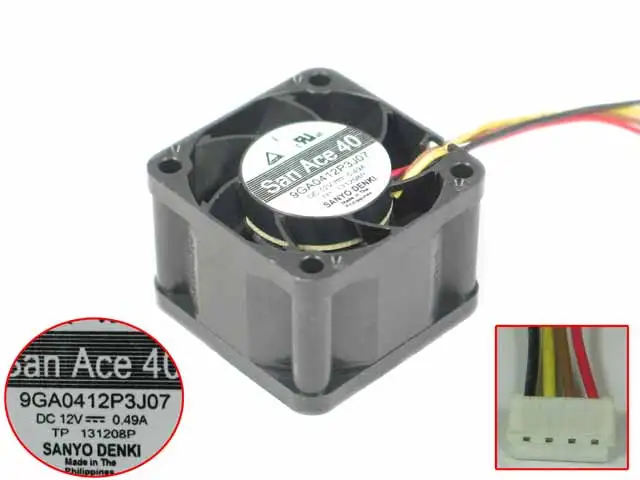 Sanyo Denki 9GA0412P3J07 DC 12V 0.49A 40x40x28 мм 4-провод Сервер вентилятор охлаждения