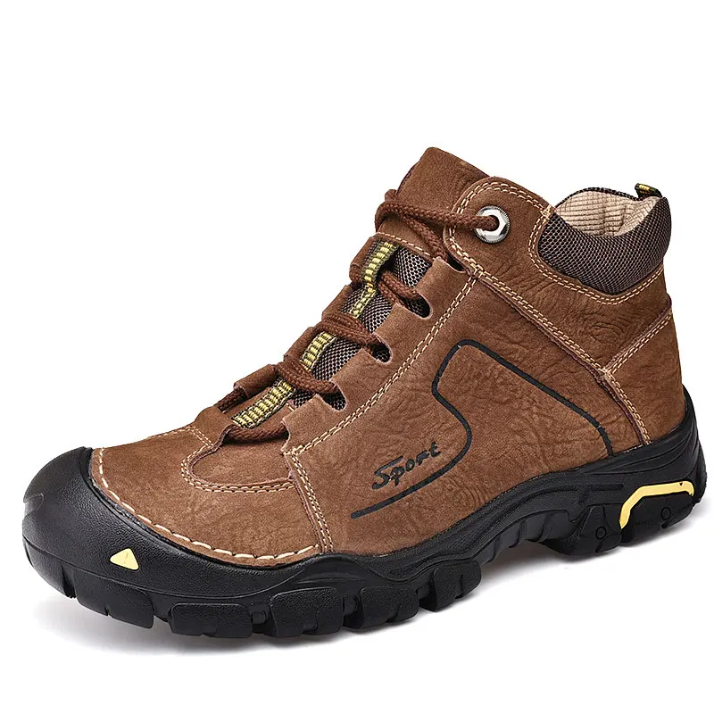 Hiking Shoes Men Winter Snow Shoes Comfortable First Layer Cowhide Leather Outdoor Men Hiking Casual Sneakers Boots Walk Shoes