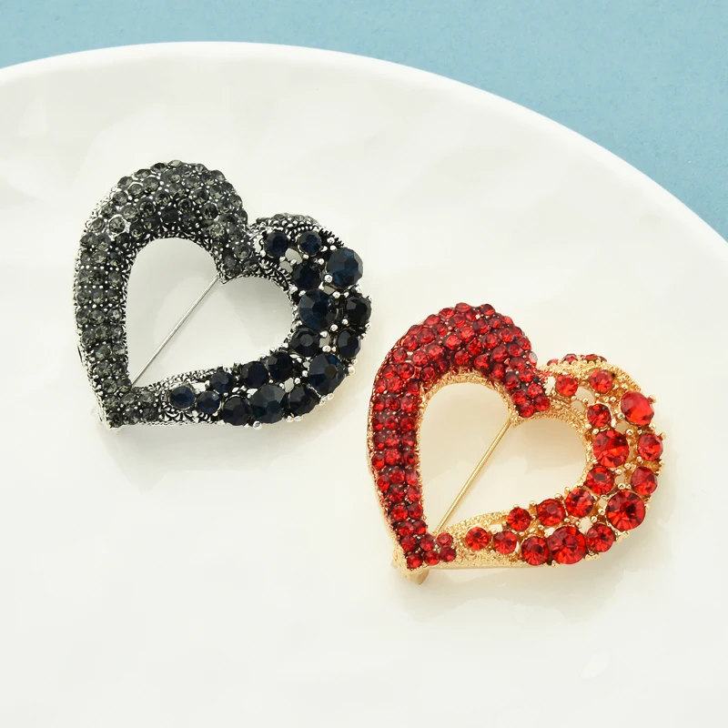 Red Rhinestone Heart Brooches For Women New Design Office Party Brooch Pins  Gift