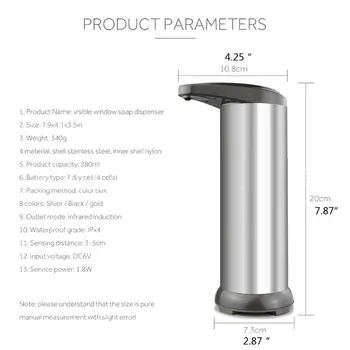 

Bath Stainless Steel Touchless Sensor Automatic Liquid Sanitizer Soap Dispenser 72XD