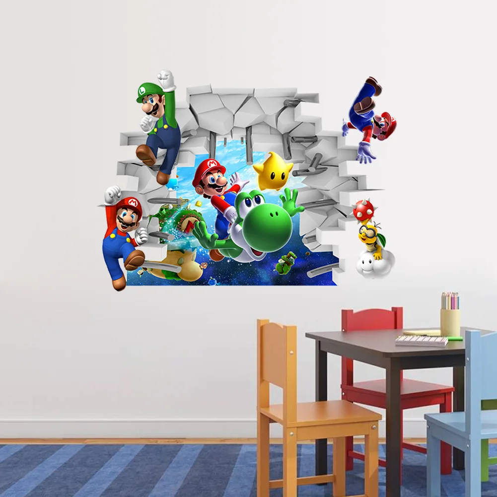 Мультфильм Марио Bros дети съемные наклейки на стену Детская комната Декор Фреска для мальчика спальня гостиная настенное искусство