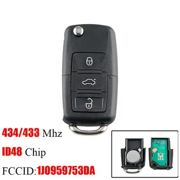 

3 Button Folding Flip Remote Key Smart Car Key Fob 434MHz ID48 Chip For FCC ID Number 1JO 959 753 DA Uncut Blade