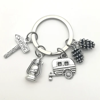 

New Camping Keychain Trailer, RV Caravan Campground Key Chain, Nature Outdoors, Summer Vacation, Snowbirds Keyring Souvenir
