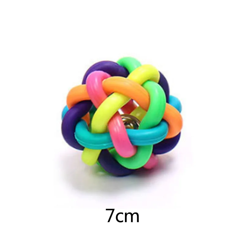 7cm Красочный маленький колокольчик, игрушки, круглая собака, тканый шар, 1 шт., резиновые товары для домашних животных, интерактивные игрушки для собак, кошек - Габаритные размеры: 7cm