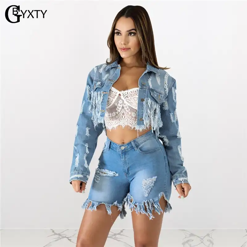 ripped cropped denim jacket