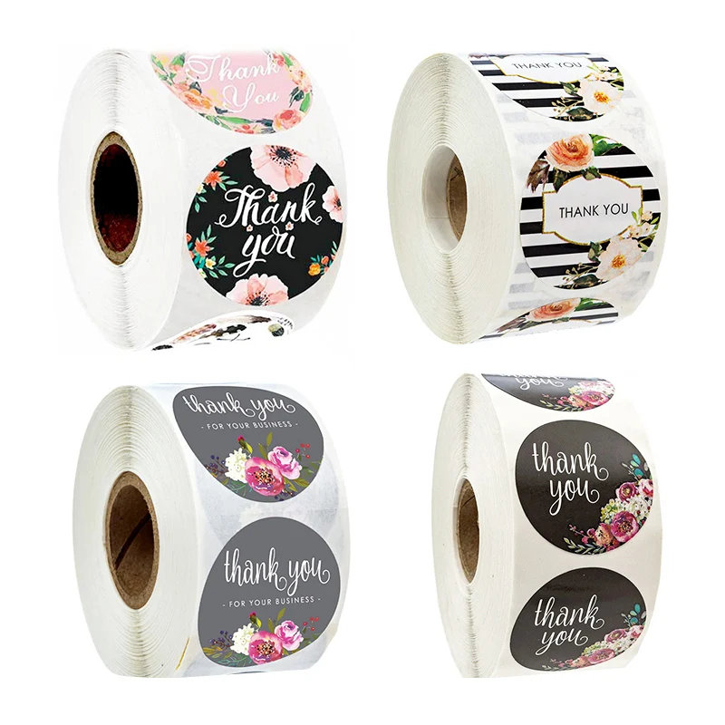 500pcs/roll round floral thank you stickers scrapbooking for package ...