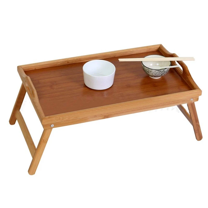 Натуральный Бамбуковый поднос для завтрака с ручкой, поднос для завтрака в кровати или использование в качестве ТВ-стола, складной поднос для кровати, стол для ноутбука