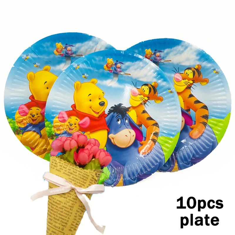 10Paper Plate7inch 6 шт., шумодушитель с изображением медведя Винни, праздничные принадлежности для дня рождения, праздничные украшения, Вечерние Декорации - Цвет: 10Paper Plate7inch