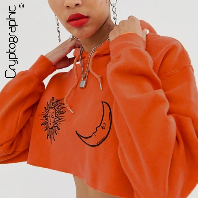 

Cryptographic Fashion Women Sweatshirt Print Front Long Sleeve Cropped Hoodies Oversized Tops Autumn Sweatshirt Streetwear K-pop