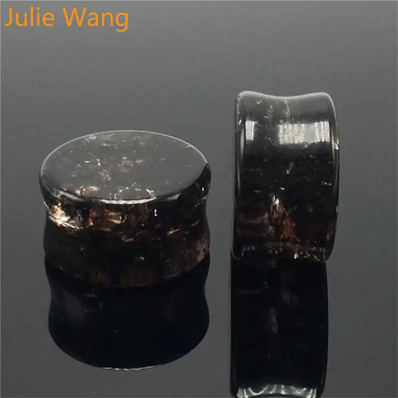 Julie Wang 8-16mm Glass Crack Pattern Plugs Piercing Flexible Ear Tunnel Skin Hollow Ear Expansion Gauges Body Piercing Jewelry