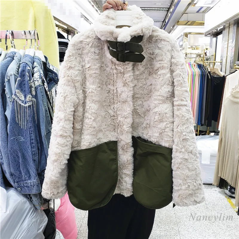 

2020 Autumn and Winter New Korean Style Imitate Rex Rabbit Fur Leather Fur Coat Women's Short Fur Lamb Plush Coat Fashion