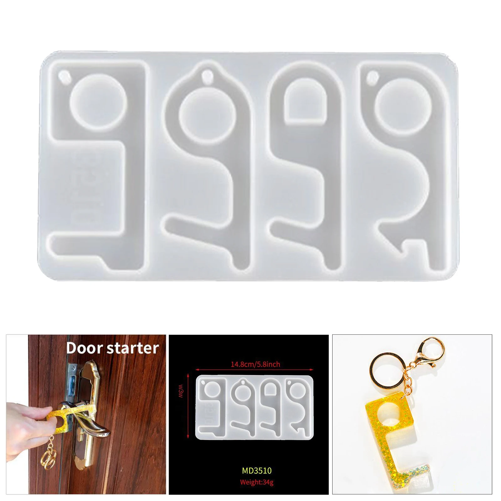 DIY Keychain Epoxy Resin Silicone Mold for Making Touchless Door Opener Keys 8.3x14.8x0.8cm