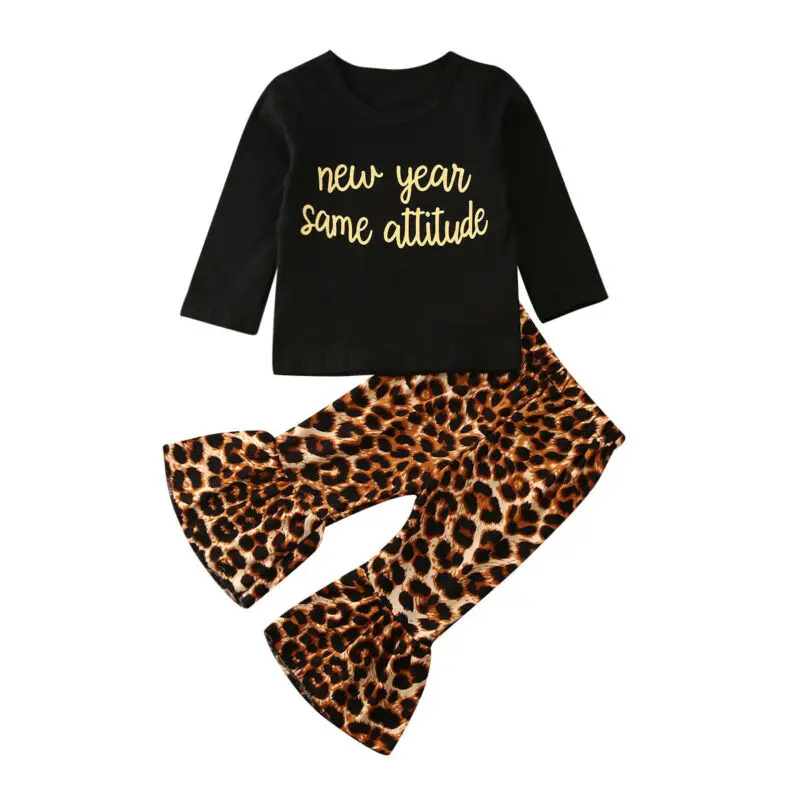 Комплекты осенней одежды из 2 предметов для маленьких девочек От 0 до 3 лет топы с длинными рукавами и надписью+ штаны с леопардовым принтом, комплект одежды