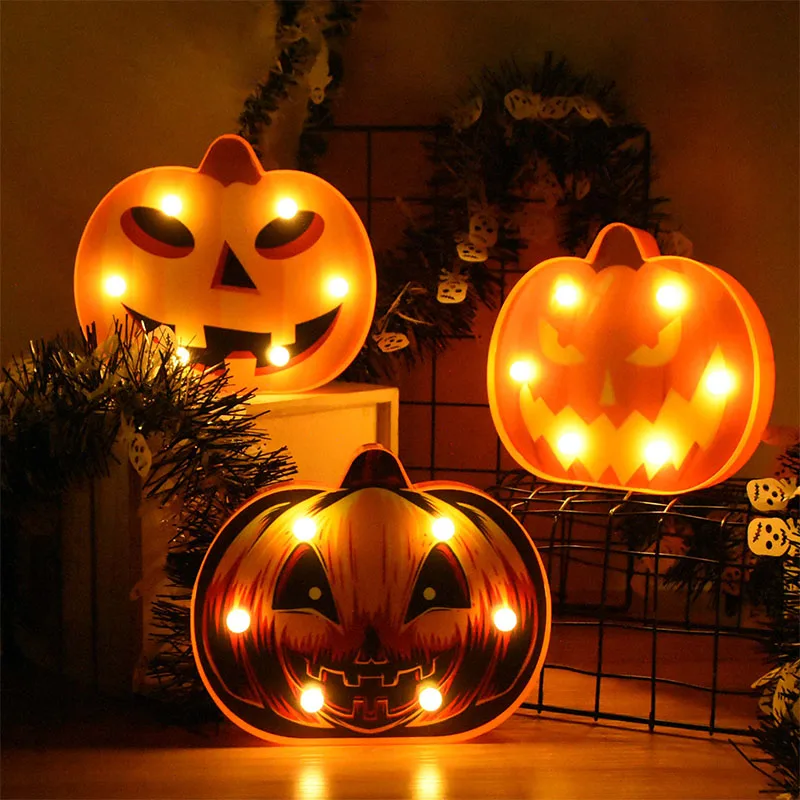 Halloween Decor Pumpkin LED Ghost Night Light Halloween Bat Witch Skull Spider Lamp For Kids Party Supplies Desktop Ornament
