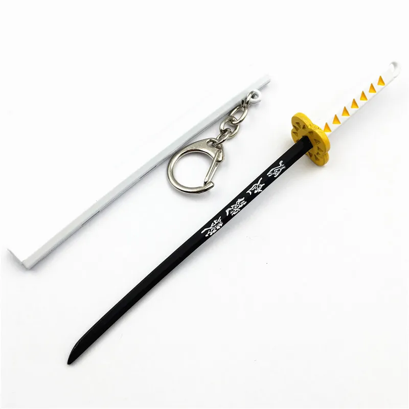Anime Demon Slayer Kimetsu no Yaiba Cartoon Kamado Tanjirou Keychain Blade of Ghost Keyring Weapons Sword Model Cosplay Jewelry