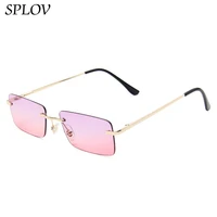 Petites lunettes de soleil rectangulaires sans monture pour hommes et femmes, lunettes de soleil rétro marron, carillons d'été, marque de créateur vintage, luxe 1