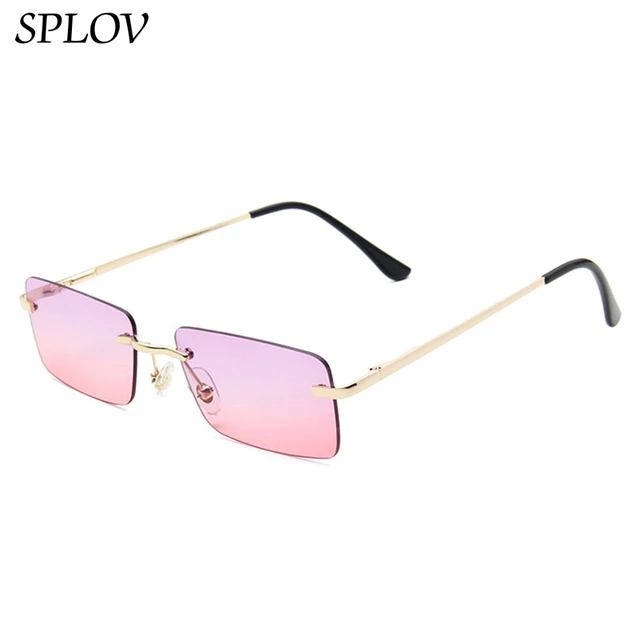Petites lunettes de soleil rectangulaires sans monture pour hommes et femmes, lunettes de soleil rétro marron, carillons d'été, marque de créateur vintage, luxe 1