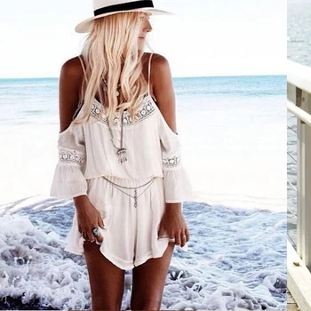 

Women Sexy V Collar Chiffon Lace JumpsuitSummer Beach Jumpsuits Romper