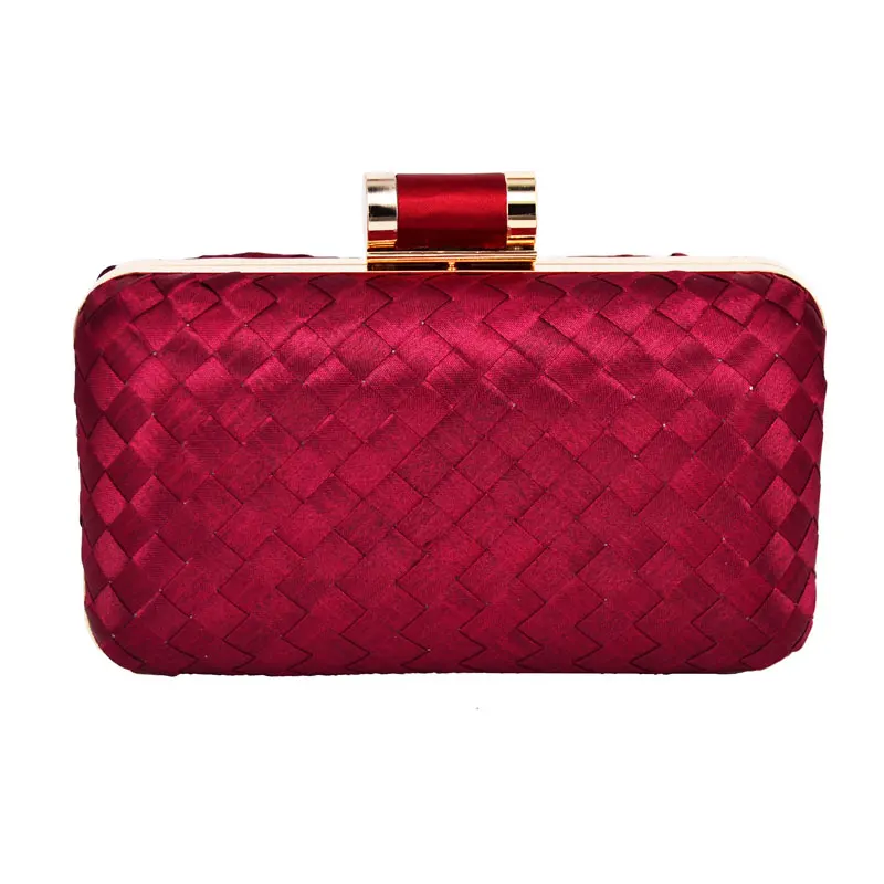 Classic Black Satin Evening Purse for Women Woven Envelope Evening Bags Bridal Purse Wedding Clutches Purse Dancing Party - Цвет: claret-red