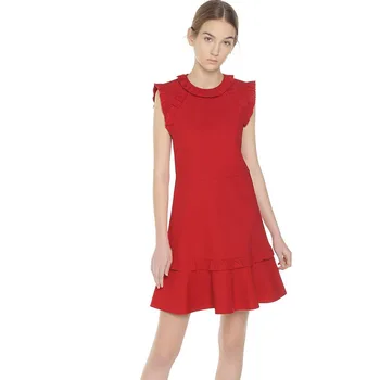 

Runway Ruffle Stitching Elegant Temperament Slim Red Fishtail Sleeveless Dress Women'S Clothing High Quality Spring And Summer