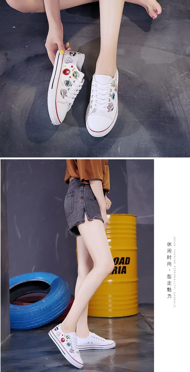 Осень стиль парусиновая обувь с героями мультфильмов женские туфли на высоком каблуке в Корейском стиле-Стиль универсальная одежда для школьников; Повседневное дышащие спортивные кроссовки
