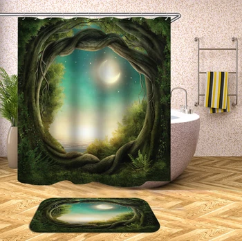 

Night Maritime Shower Curtains Moon Forest Bathroom Curtain Waterproof And Mildew Proof With 12 Hooks