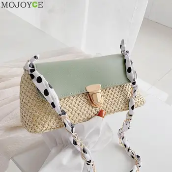 

Casual Women Underarm Shoulder Bag Classic Texture Creative Design Chic Straw Handbag Woven Splicing PU Leather Totes