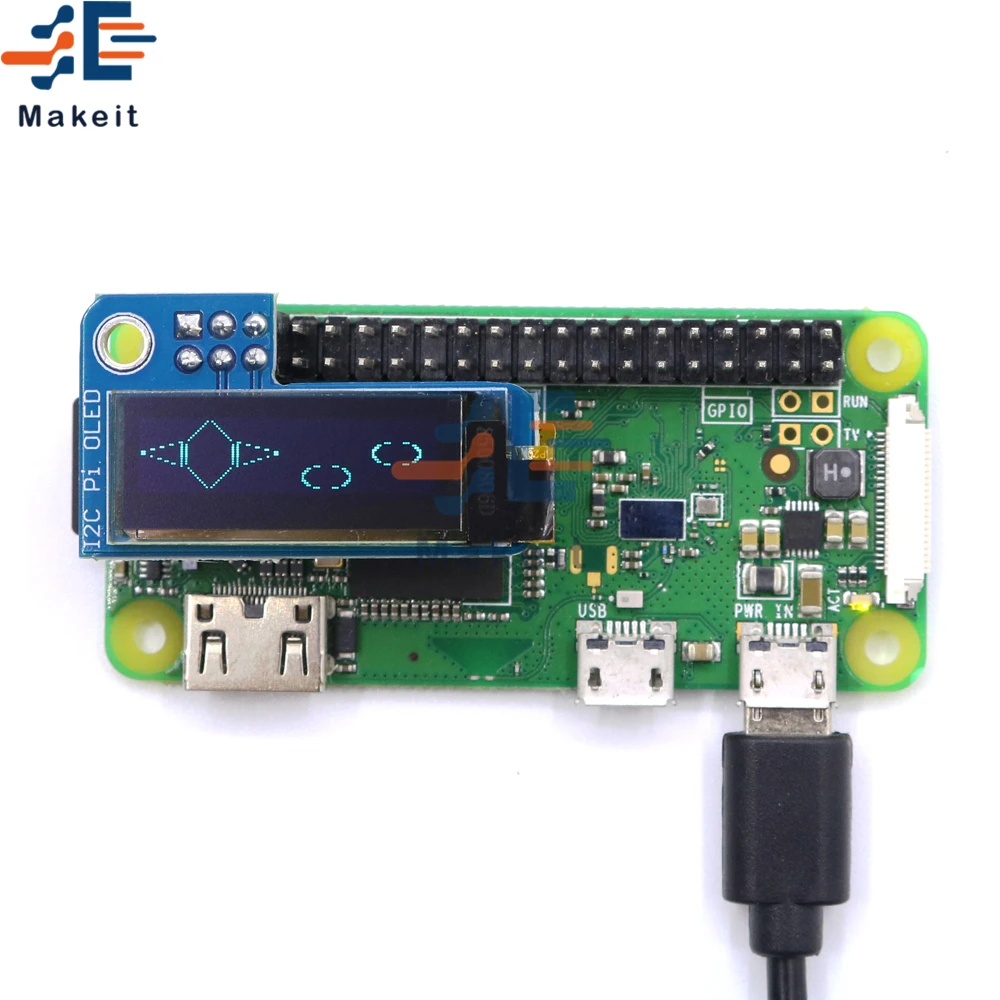 PiOLED 0.91inch OLED 128x32 I2C IIC Blue OLED Display Module for RPI ...