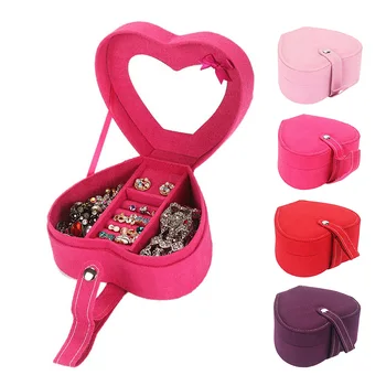 

Soft Velvet Jewelry Box Mirrored Ring Beacelet Earrings Display Storage Case
