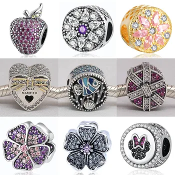 

Authentic S925 DIY Jewelry Mouse Apple Primrose Married Flower Ocean Life Opulent Floral Charms fit Pandora Bracelets