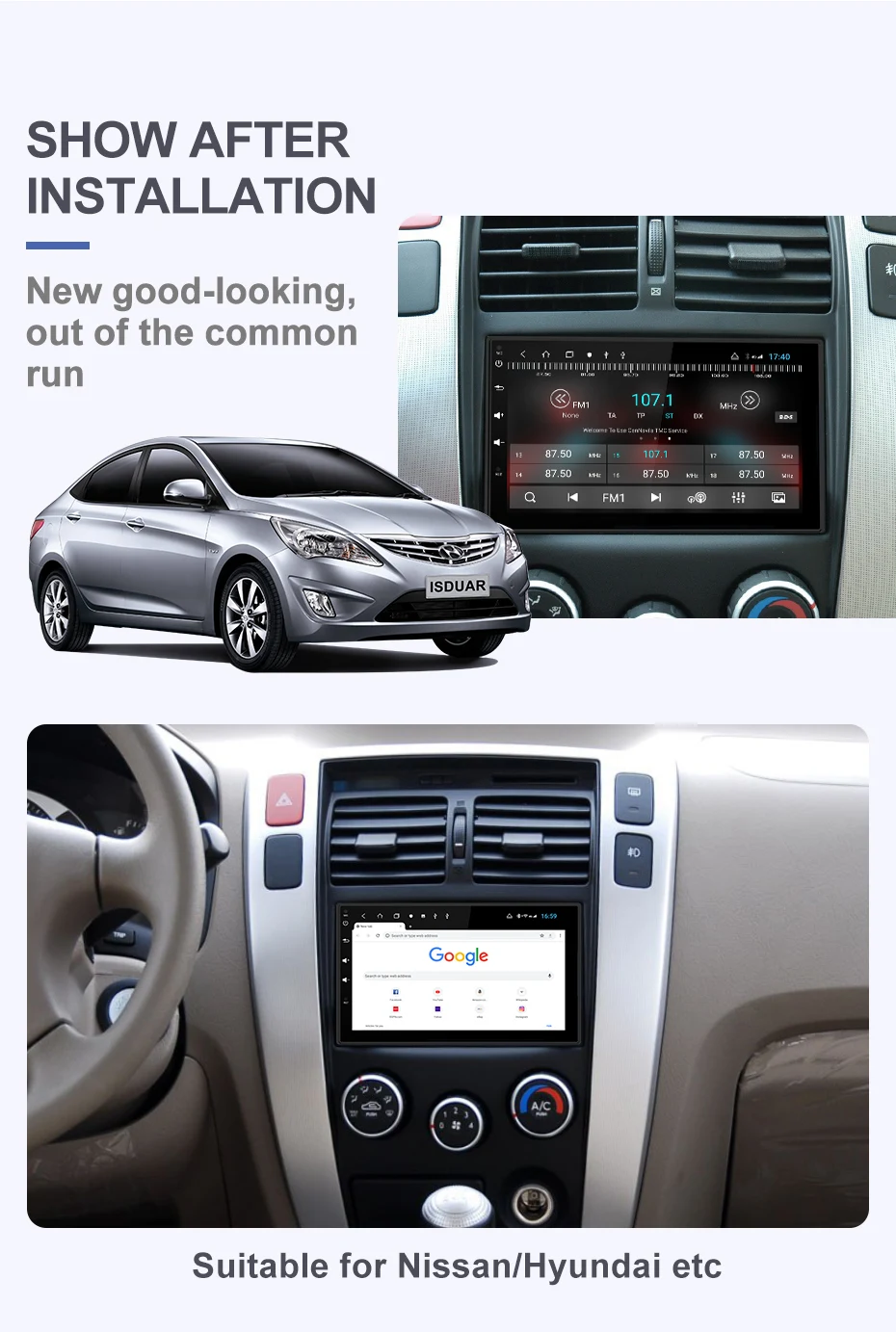 Cheap Isudar H53 4G Android 2 Din Auto Radio For Nissan/Xtrail/Tiida/Hyundai/KIA Car Multimedia GPS 8 Core RAM 4GB ROM 64GB Camera DVR 3