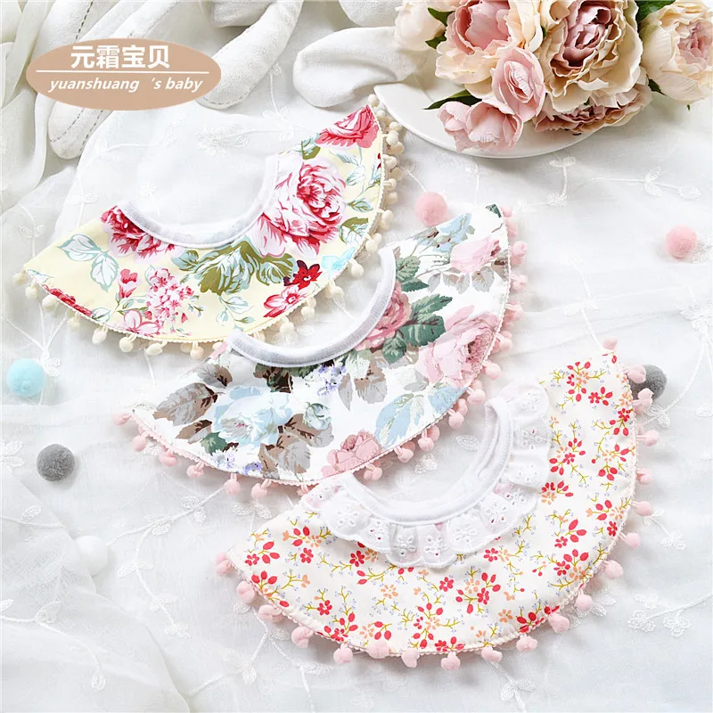 

Pure Cotton 360-Degree Baby Bib INS Wind Infant Pure Cotton Bibs Flower Children Bib Princess Floral-Print Pinny