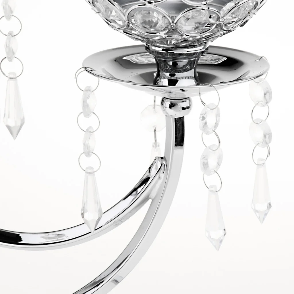 Crystal Metal Votive Candle Holder 3-arms Candle Stick Decor Crafts