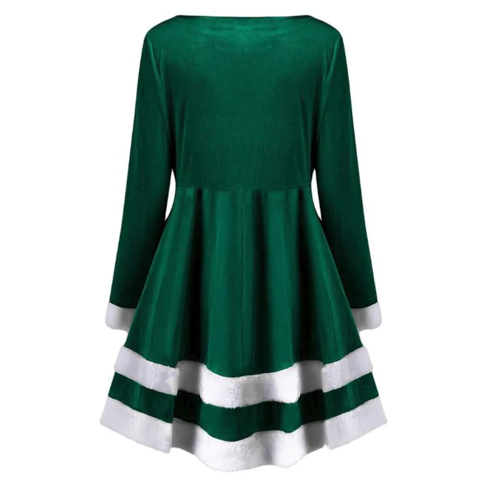 Beste Winter Kerst Jurk Vrouwen Lange Mouw Patchwork Velvet Party Jurken Kerstman Cosplay Kostuum Groen Rood Herfst Jurk Gewaden