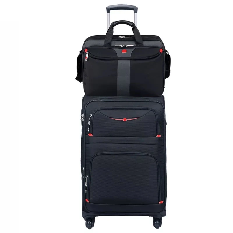 Швейцарский известный бренд Набор сумки для багажа на колёсиках spinner carry on trolley valise модный чемодан в деловом стиле дорожная сумка с колесиками - Цвет: Black(set)