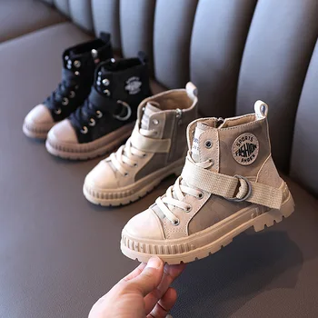 

AFDSWG children's Martin boots boys British style autumn new girls fashion all-match high-top thin canvas shoes Martin boots