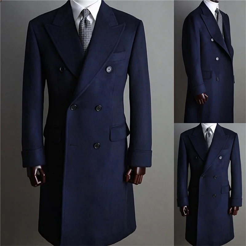 Formal Navy Men Suits Thick Wool Custom Made Men Jacket Double Breasted