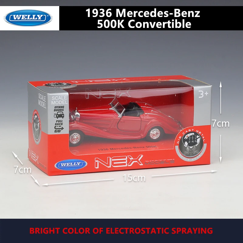 WELLY 1:36 Mercedes-Benz 1936 500K классическая модель машины из сплава, имитационная Коллекция игрушек, вытягивающая автомобиль, коллекция подарков