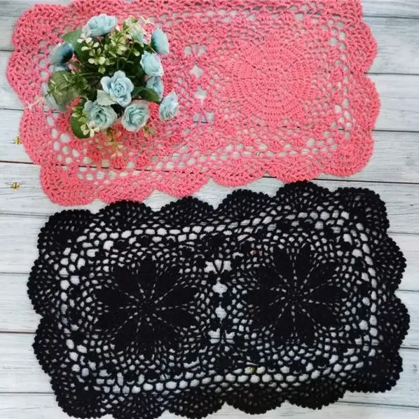 Cotton Pastoral Lace Rectangular Placemat Table Cloth Cup Mat Pad Handmade Lace Doily Crochet Wine Drink Coaster Set Kitchen lace placemat